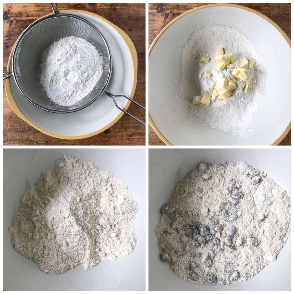 Collage of making scone dough.