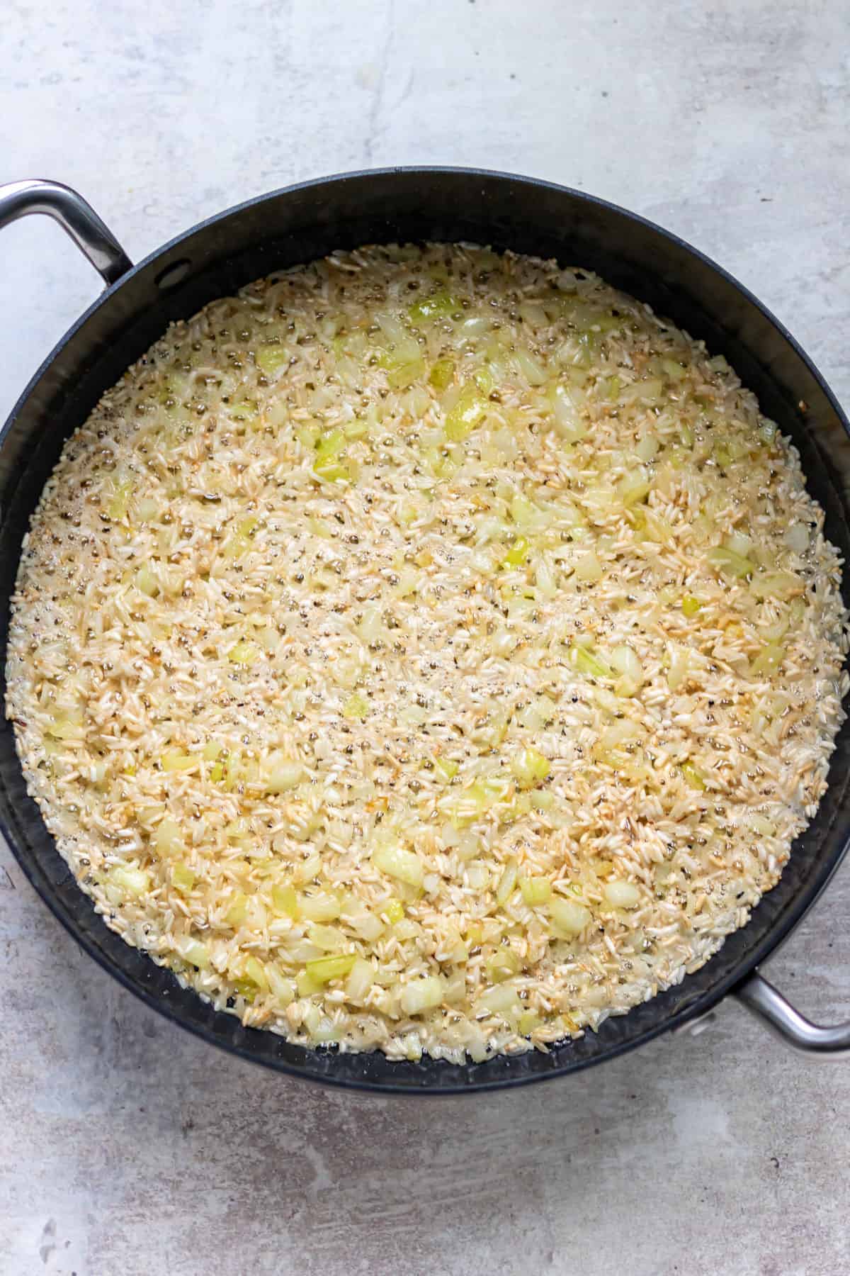Rice in a pan.