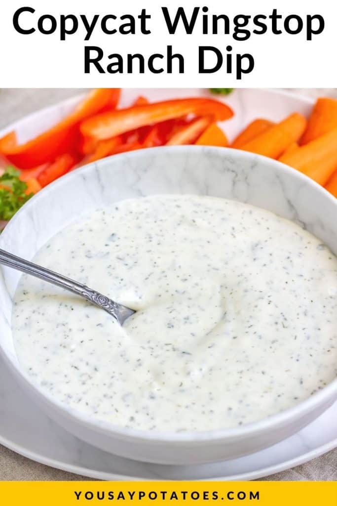Bowl of sauce with text: Copycat Wingstop Ranch Dip.