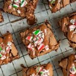 Close up of brownies on a rack.