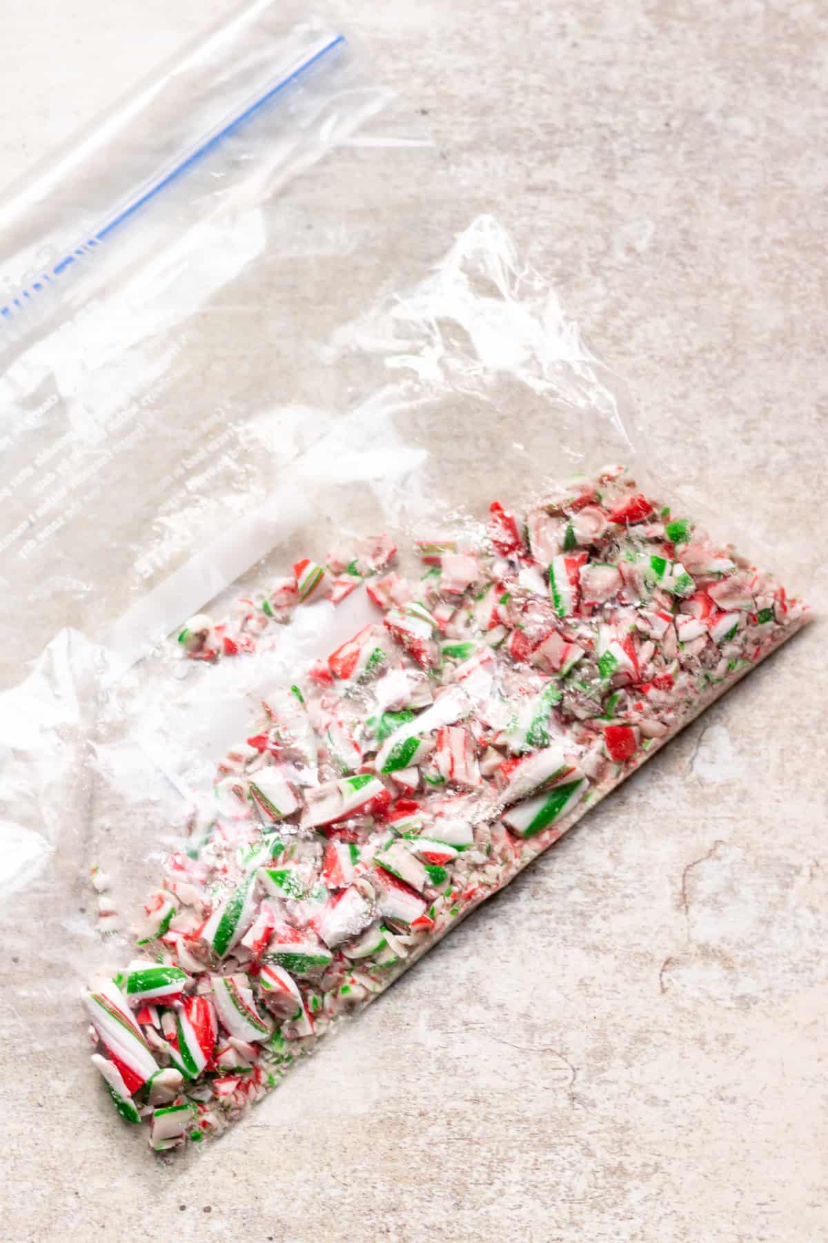 Ziploc bag of crushed candy canes.