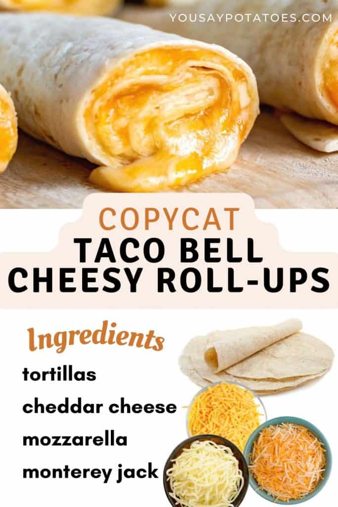 A cheese roll up, plus list of ingredients.