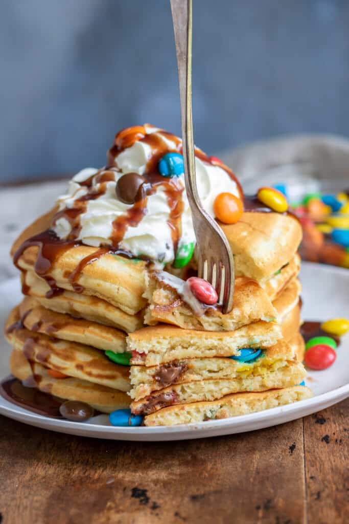 M&amp;M Pancakes • You Say Potatoes