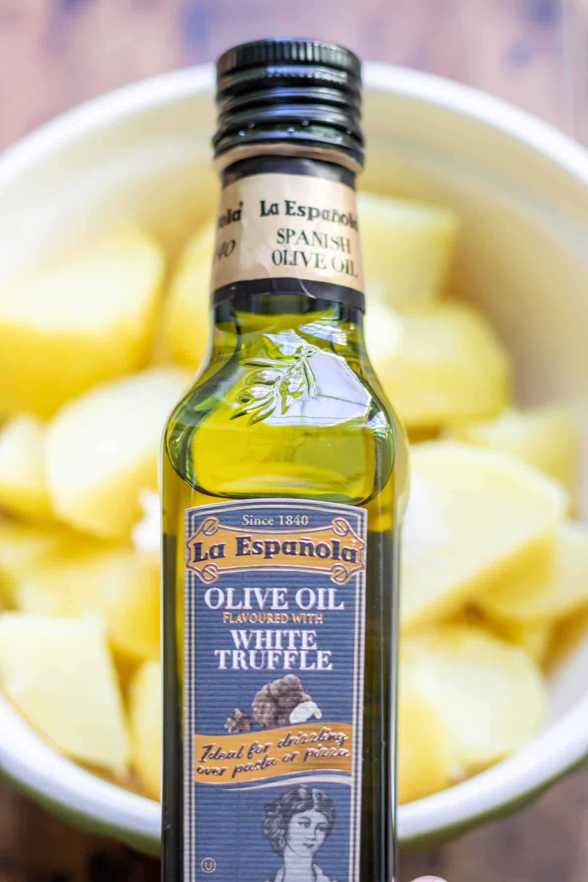 A bottle of truffle oil.