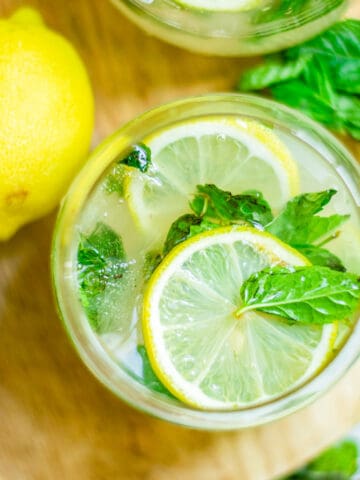 A glass of mint lemonade.