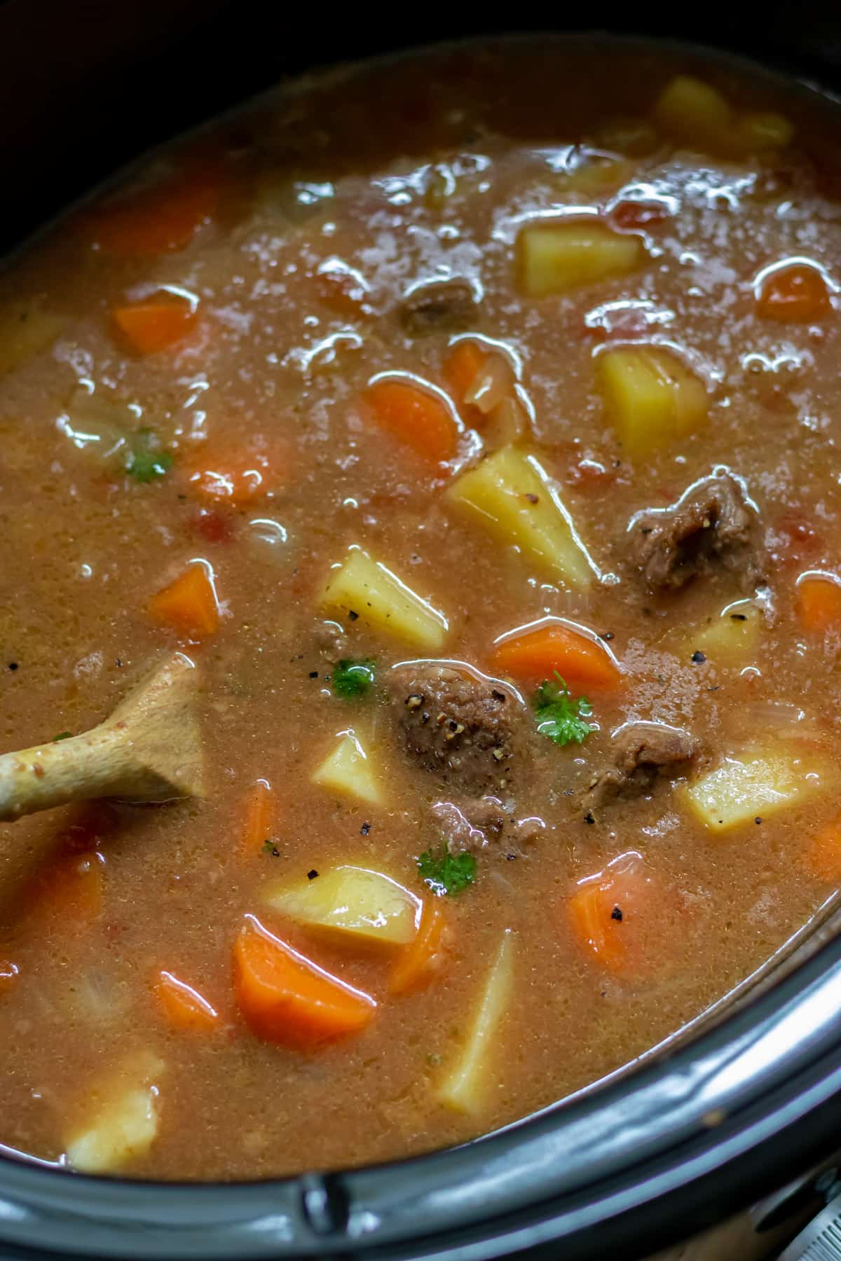 Irish beef stew in the slow cooker.