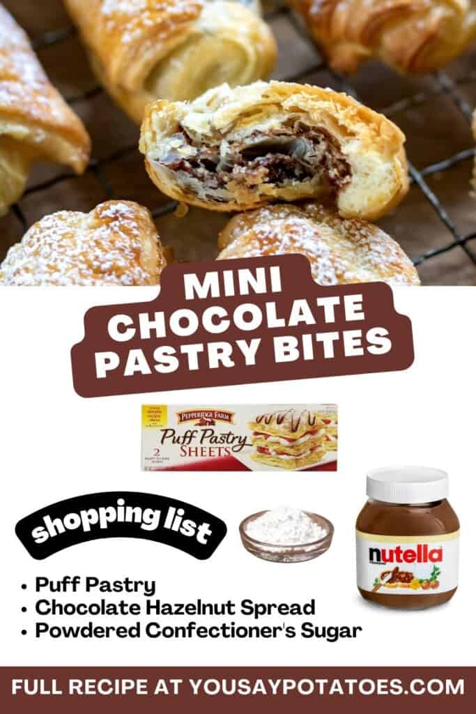 A chocolate pastry bite, with list of ingredients.