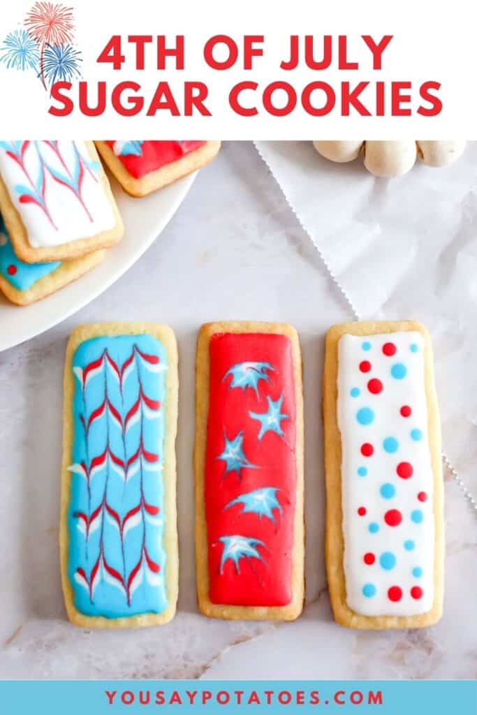 Cookies on a table, with text: 4th of July Sugar Cookies.
