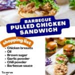 A table with sandwiches and text: Barbecue Puled Chicken Sandwich.