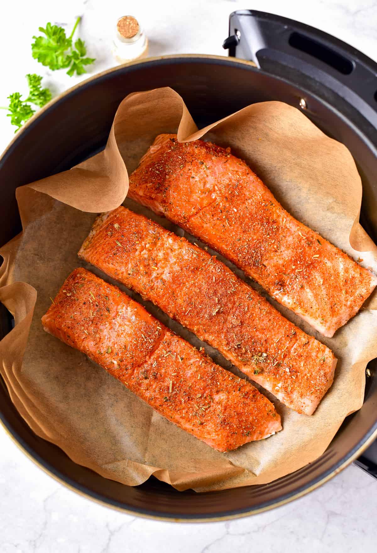 Cooked salmon in the air fryer.