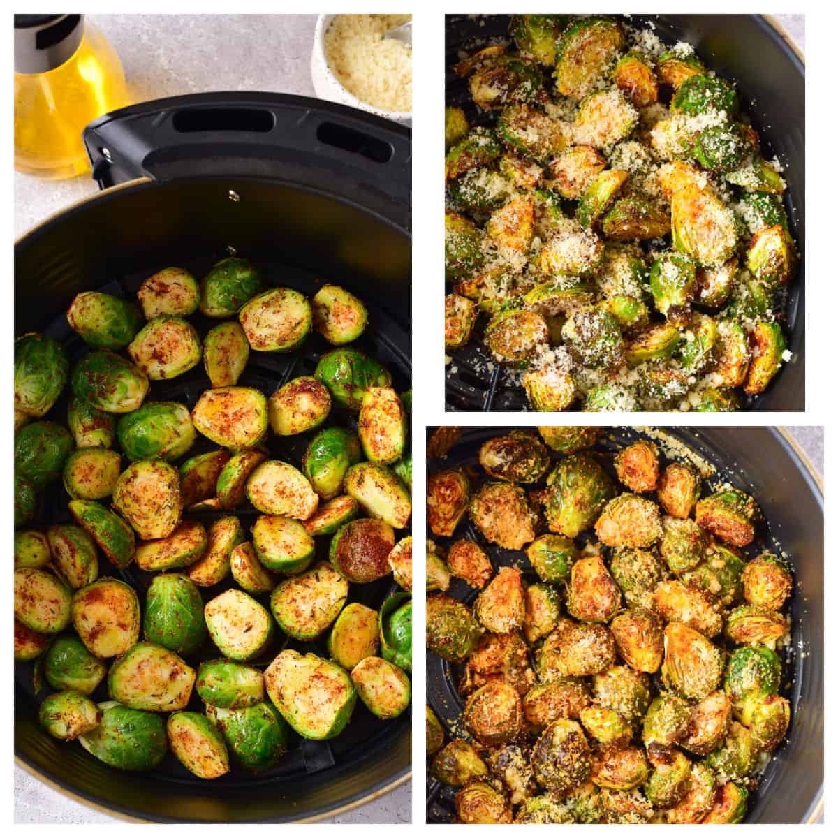 Collage of roasting brussels sprouts.
