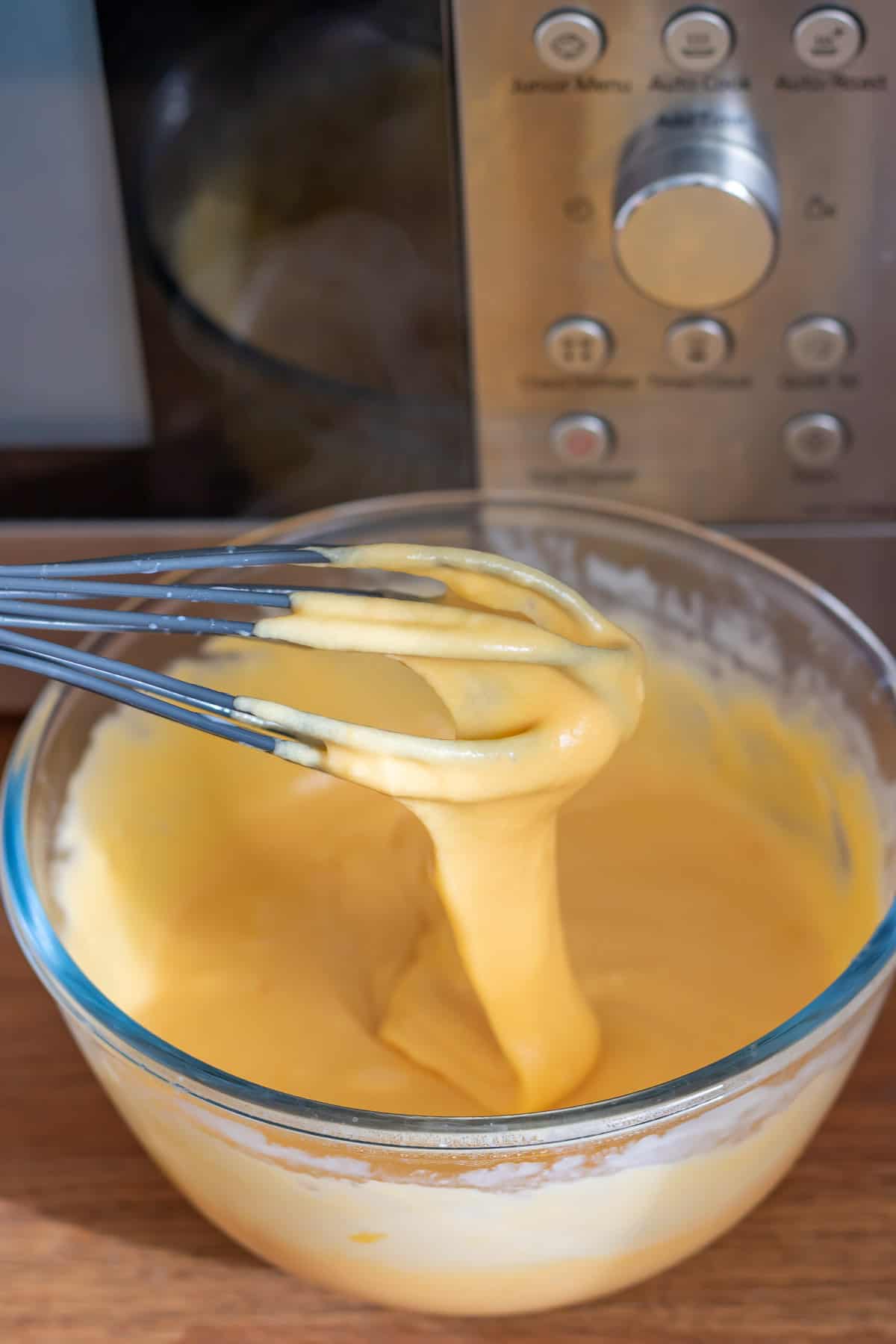 Whisked cheese sauce.