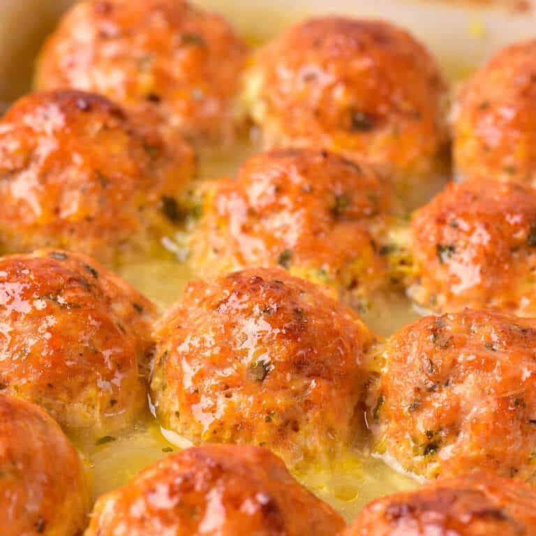 Baked Chicken Meatballs with Garlic Butter • You Say Potatoes