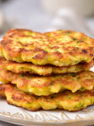 Stack of chicken fritters.