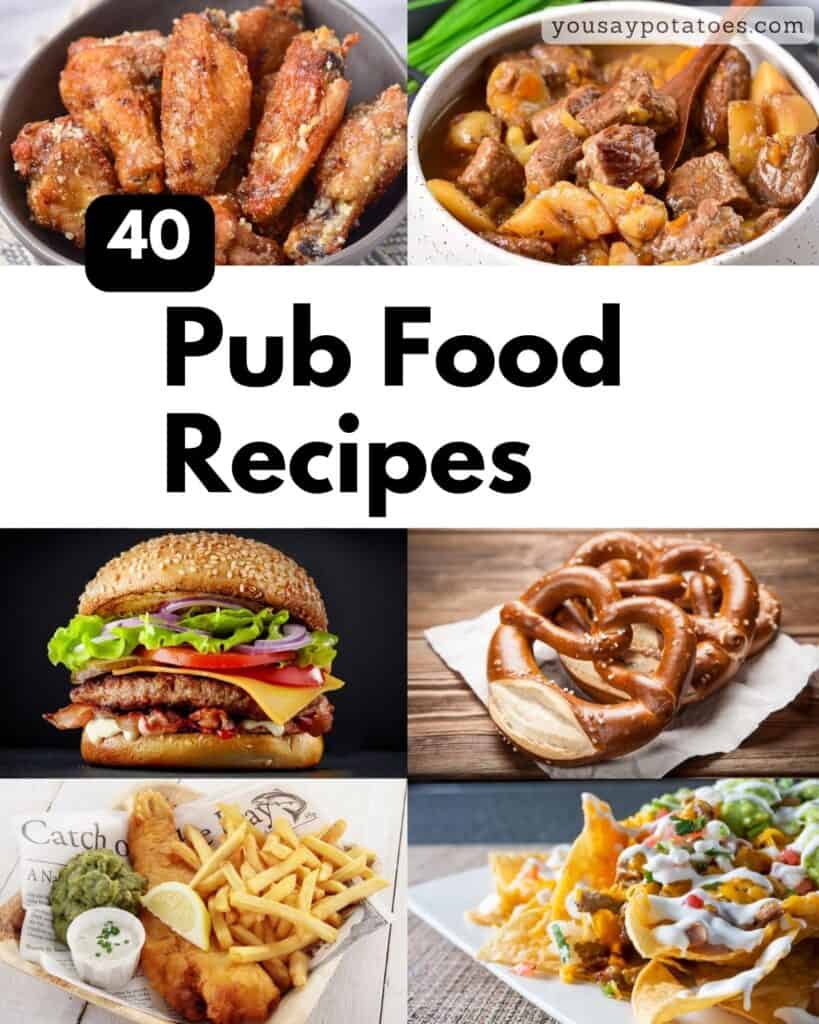 Collage of pub food recipes.