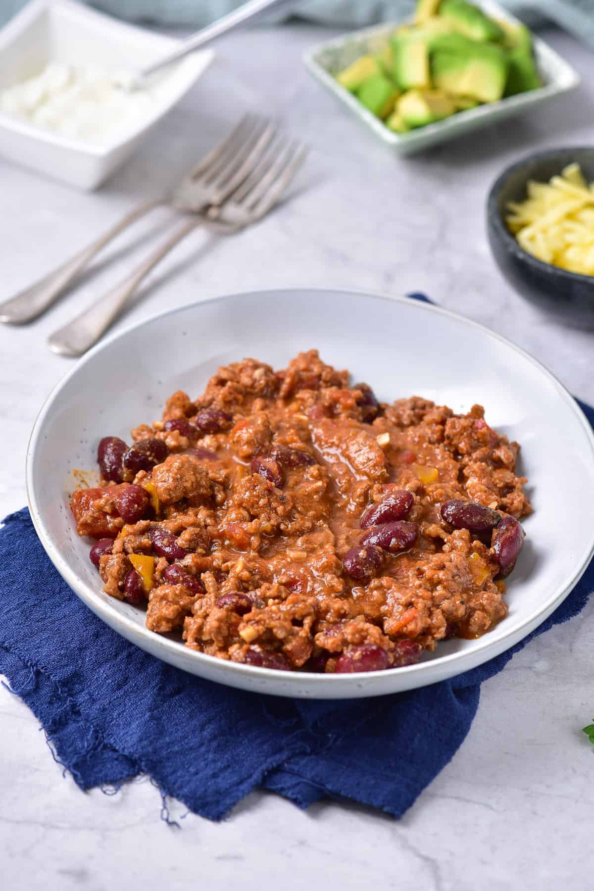 Dish of beef and bean chilli.