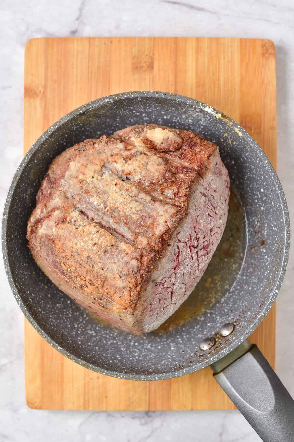 Browning the beef.