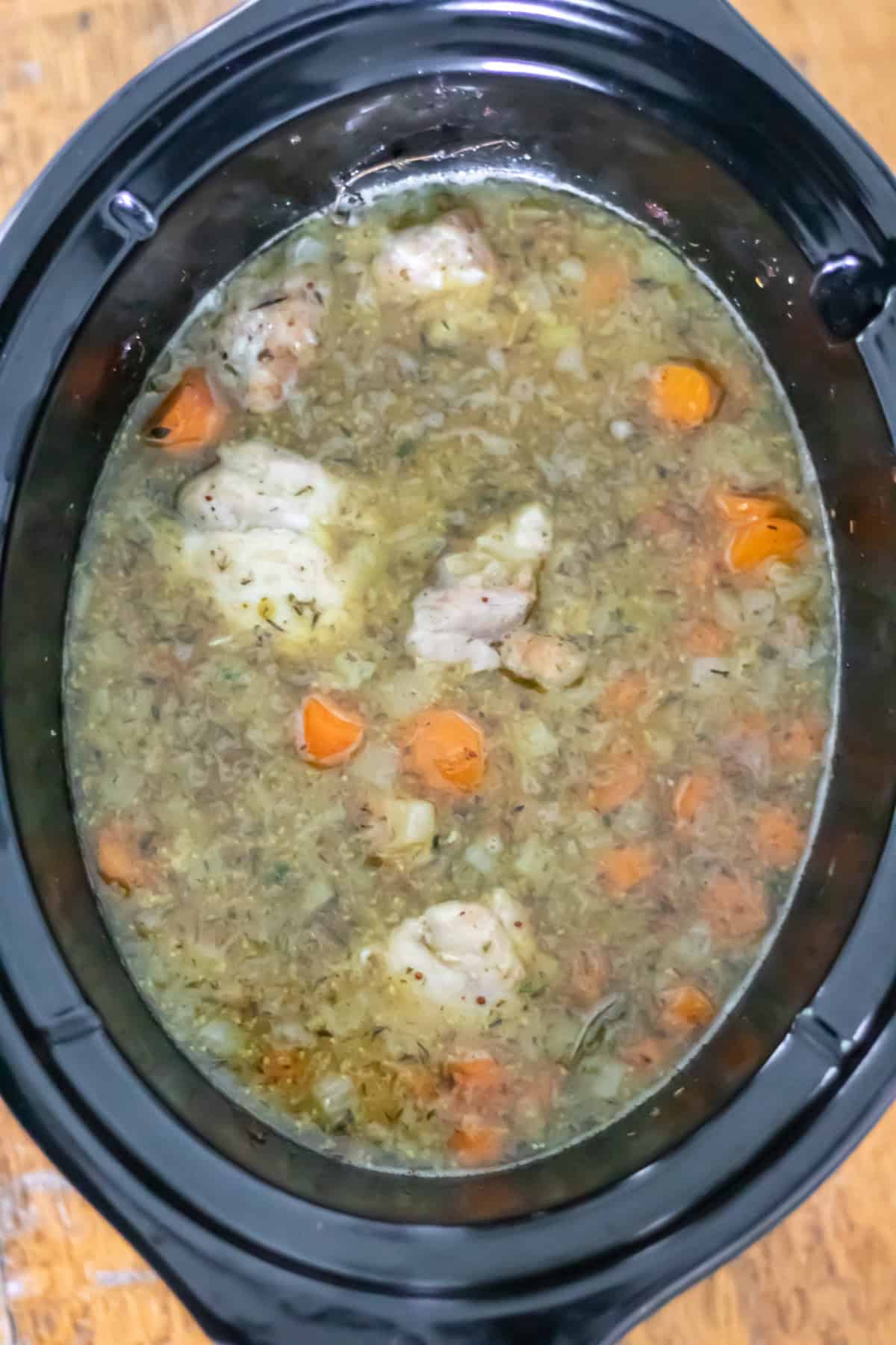 Chicken casserole in the slow cooker.