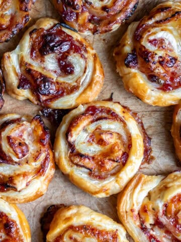 A tray of cranberry brie pinwheels.