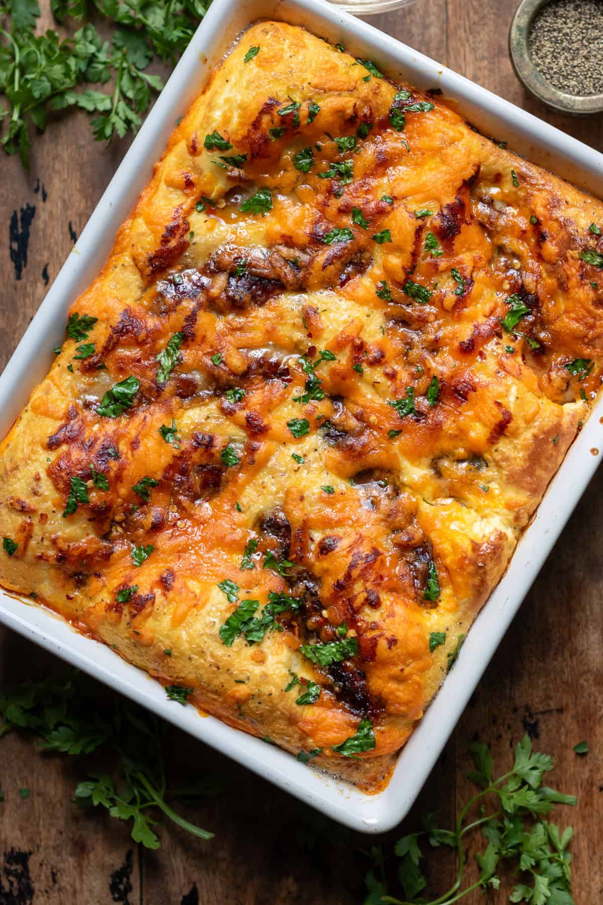Baked Hot Honey Sausage Breakfast Bake.