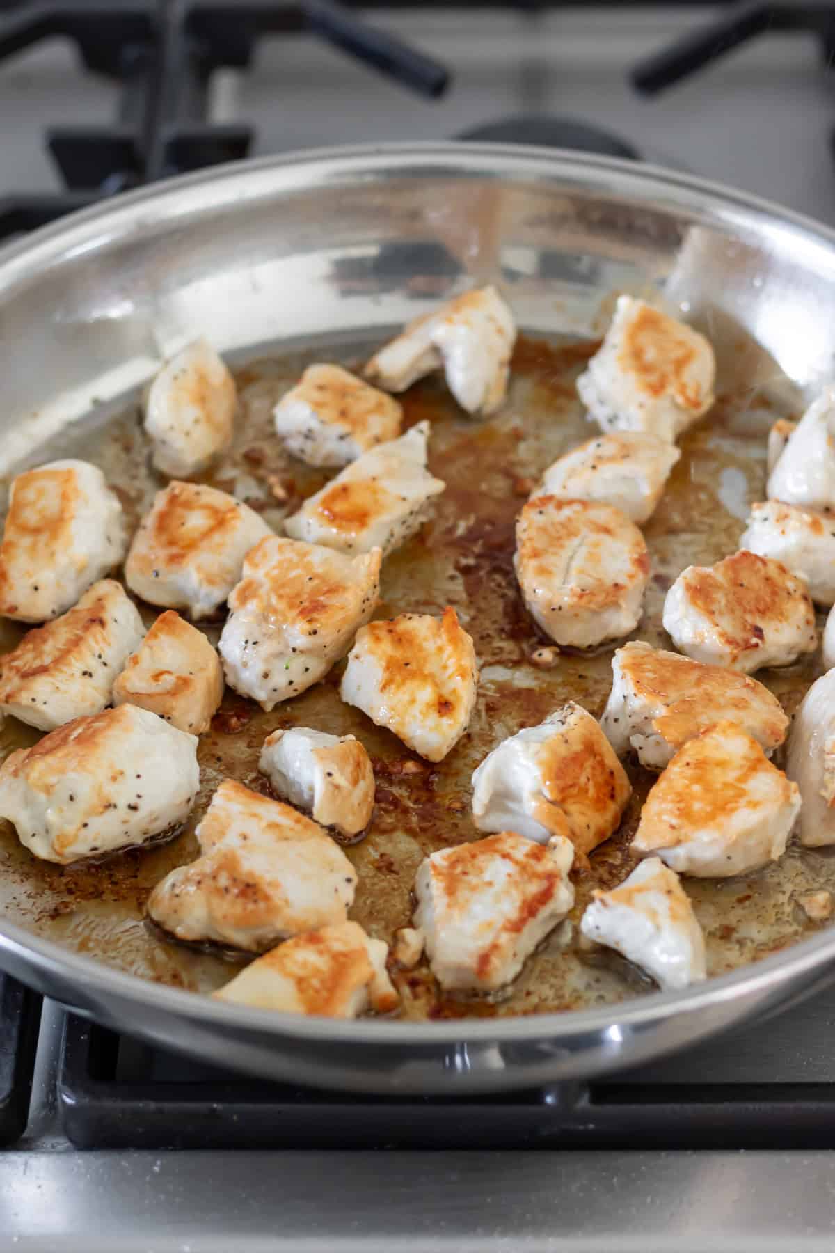 Fried chicken breast cubes.