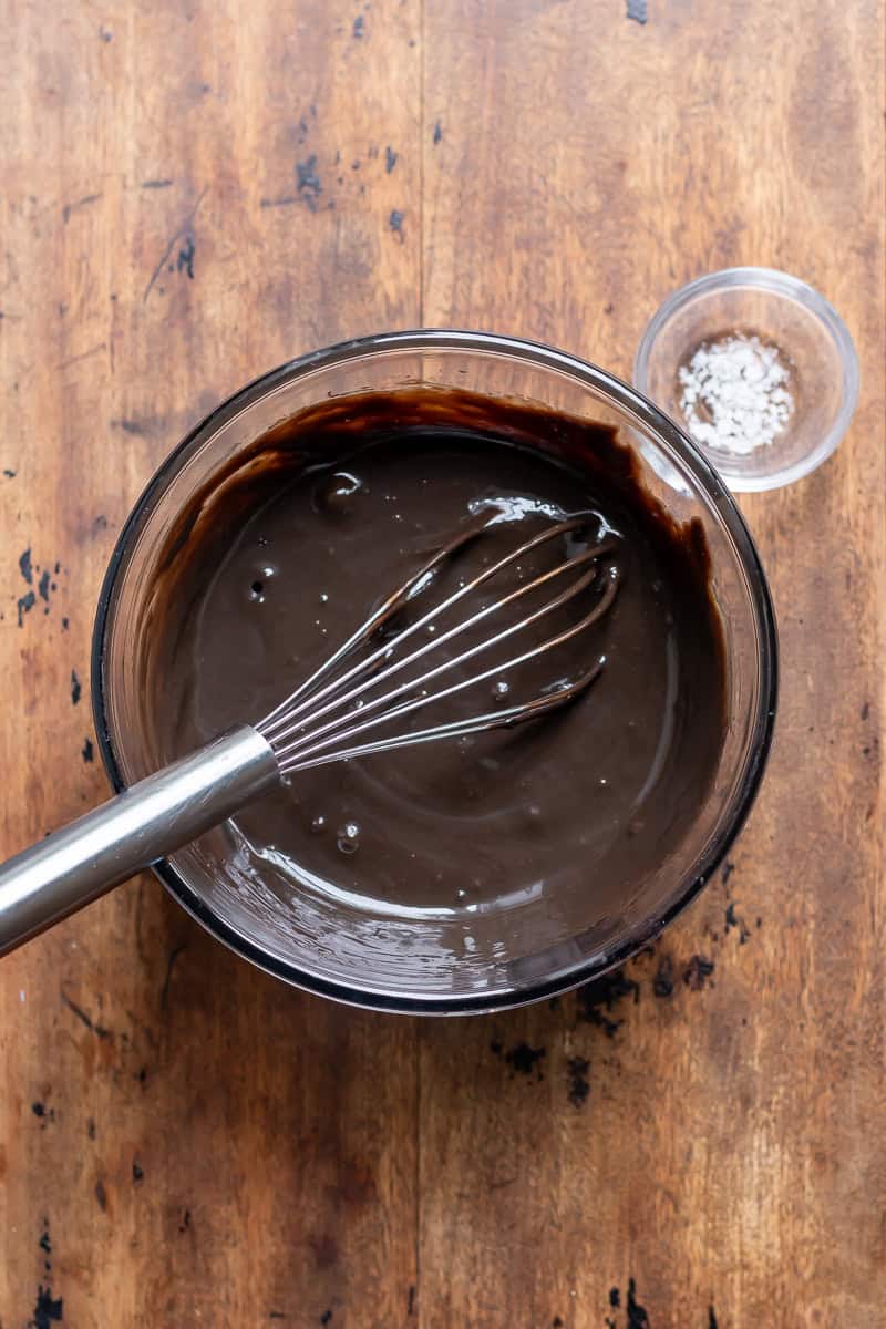 Whisked black cocoa caramel dip.